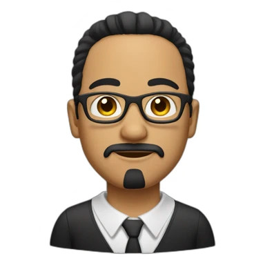 guy with black glasses, a goatee and dark hair tied-up behind the head sticker
