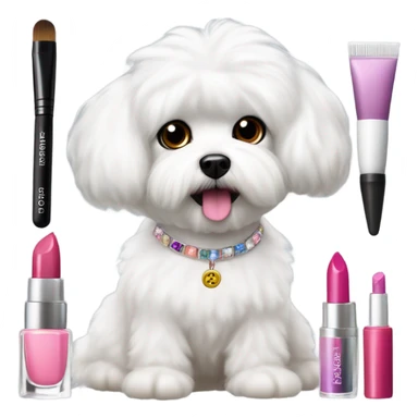 Maltese bichon with makeup products sticker