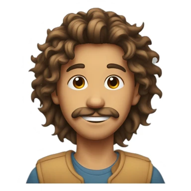 a boy with a Long, brown spiral hair, long face with mustache, spike hair, and chin hair sticker