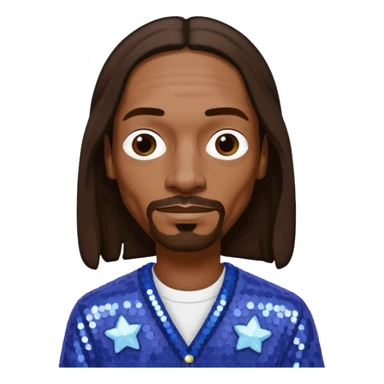 Snoop Dogg with long dark brown hair, periwinkle sequin outfit sticker