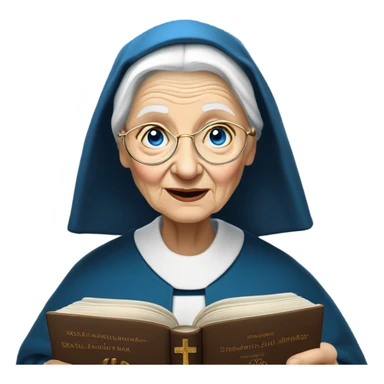 Really old woman who is white and has bright saphire blue eye colour and has some wrinkles on her face and her neck and she has golden blonde wringlets  lots and lots of them and she is a nun reading the holy Bible scriptures to herself  sticker