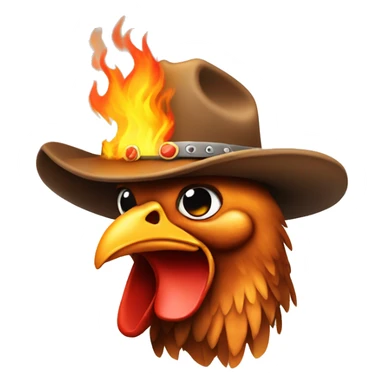 chicken on fire with a cowboy hat sticker