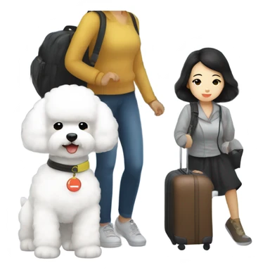 A cute korean style bichon frise with a dark-haired Asian woman at the airport  sticker