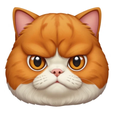 貓咪特徵強調
 
品種/臉型： 以**加菲貓（Garfield cat）或異國短毛貓（Exotic Shorthair）**為原型。
面部特徵： 強調扁臉（Flat face）、極度厭世的表情（Extremely grumpy/grumpy/displeased expression）、深深的皺眉（Deeply furrowed brow）、以及大眼睛（Large eyes）。
毛髮： 擁有雙層、蓬鬆的長毛（Double-coated, fluffy long fur）。 sticker