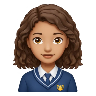 Quiero a una persona morena no tan morena , que sea una adolescente , que lleve uniforme escolar , con un pelo ondulado pero que sea negro castaño,pero no regido , pero que tenga una sonrisa suave, pero que este con un fondo blanco. sticker