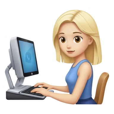 Blonde girl typing on computer sticker