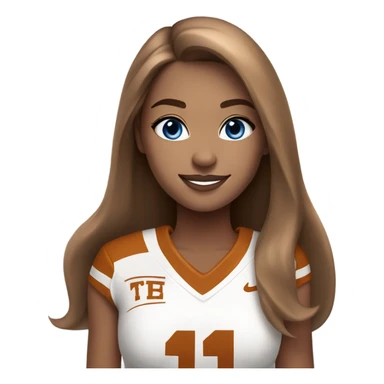 Beautiful girl, blue eyes, long straight beautiful light brown hair, wearing Texas Longhorn football cheerleading uniform sticker