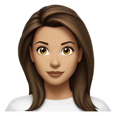 3/4 face, contrasted, shadow, light, Eva Longoria expression, standing from a distance, thin nose, brunette woman, hazel eyes, long eyelashes, dark shoulder shaded hair, white t-shirt, jeans, white sneakers sticker