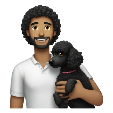 Black haired guy hugs black poodle dog  sticker