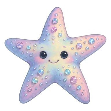 semi-realistic sea star, rainbow pastel colors, bedazzled with gems, soft shading, gentle cute expression, no background sticker