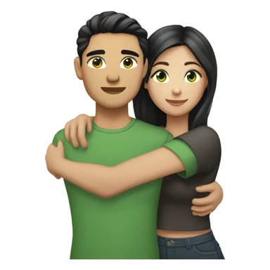 Light skin Asian male with undercut straight black hair and white female with green eyes and long brown wavy hair tightly hugging each other  sticker