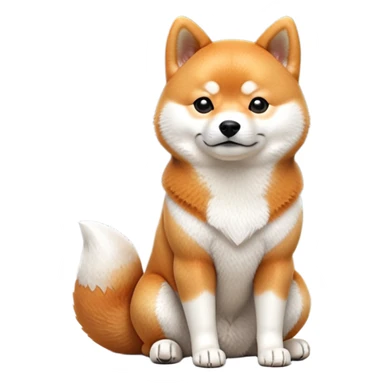cinematic-[shiba inu]-realistic-full-body-sitting-emoji,-tail-resting-loosely-beside-its-paws,-head-tilted-dramatically, -fluffy-[orange white]-fur,-simplified-yet-realistic-focused-features,-highly-detailed,-glowing-with-an-almost-sarcastic-glow sticker