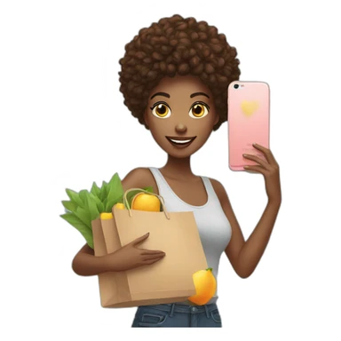 influencer taking selfie with a shopping bag sticker