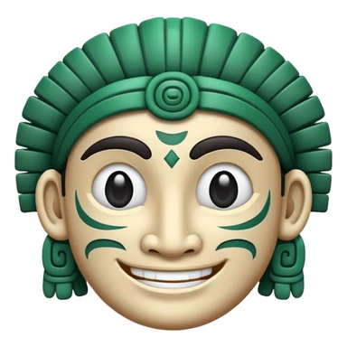 Elegant Mayan face smiling emoji with expressive features, minimalist design, only pure white and dark green colors sticker