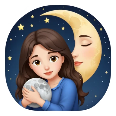 Brunette girl hugging the moon sticker