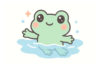 a playful frog swimming, kawaii style sticker