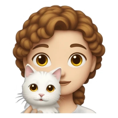 A brown-haired girl with white fluffy cat sticker