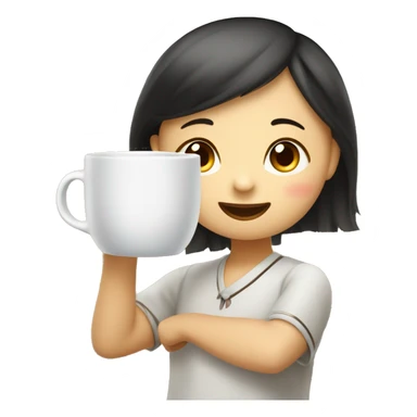 A Chinese little girl as high as a coffee cup, pushing a cup of hot coffee onto the stage and saying: my teacher, thank you! sticker