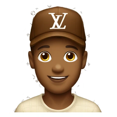 Boy wearing cap Louis Vuitton brown colour and smile sticker