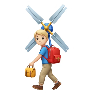 Boy carrying toy windmill backpack sticker