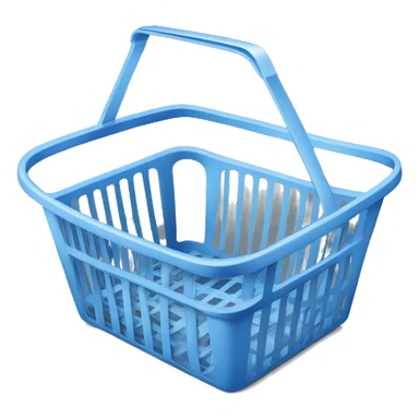 empty blue shopping basket with a gray handle sticker