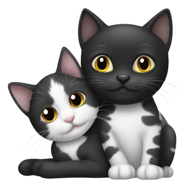 Black cat cuddling gray and white kitten sticker