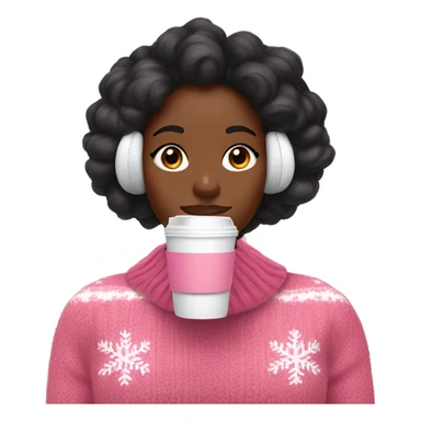 A black girl with a silk press holding coffee and wearing pink AirPods Max and wearing a Christmas jumper sticker