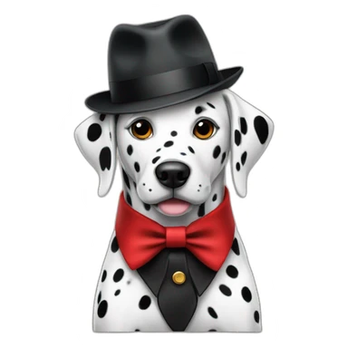 Dalmatian wearing a red fedora with a black collar sticker