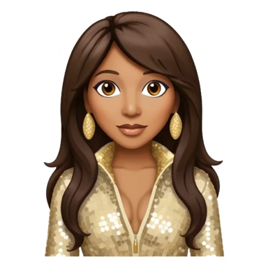 Towanda Braxton with long dark brown hair, cream sequin outfit sticker