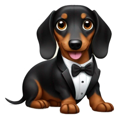 A happy black and brown dachshund dog in a tuxedo sticker