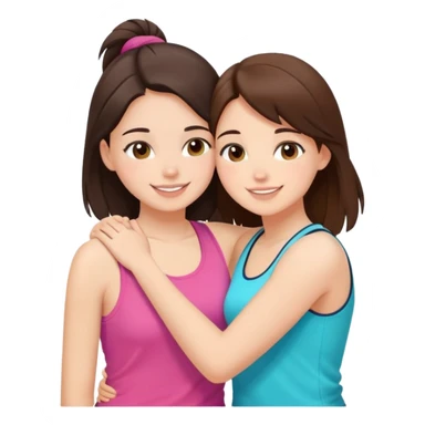 Two cute girl besties, one brunette, beautiful, hugging. Wearing different colored tank tops. They are average sized, they are super happy and are facing each other sticker