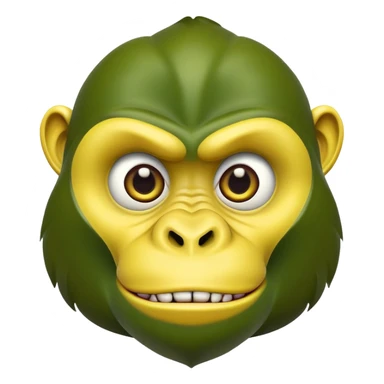 A cartoon banana with a forest green gorilla face, big nostrils and menacing expression sticker