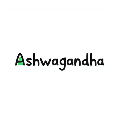 The word "Ashwagandha" written in a fun, playful hand-drawn style using just two or three colors. Simple doodle with minimal decoration. sticker
