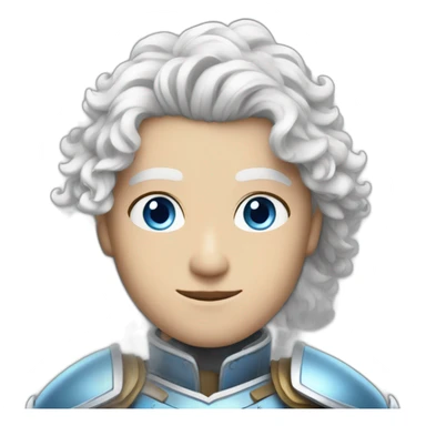 white androgynous guy white long curly hair armor blue eyes sticker