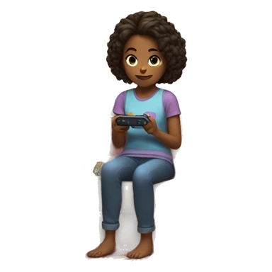Sweet girl playing Nintendo switch in a cozy room  sticker