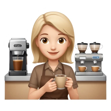 cute barista portrait, head and shoulders only, wearing apron, coffee shop uniform, friendly smile, holding a small coffee cup, 3D cartoon, mobile game icon style, clean background, no text, no watermark
 sticker