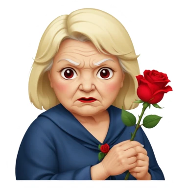 fat old lady holding a rose with blonde hair and an angry expression sticker