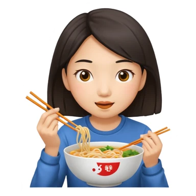 a girl eating noodles sticker