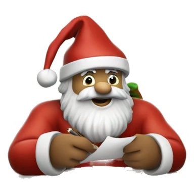 German Santa Claus is sitting on a desk, writing something down on a sheet of paper, solving complicated math puzzles sticker