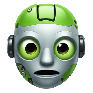 a robot with a green gecko face sticker