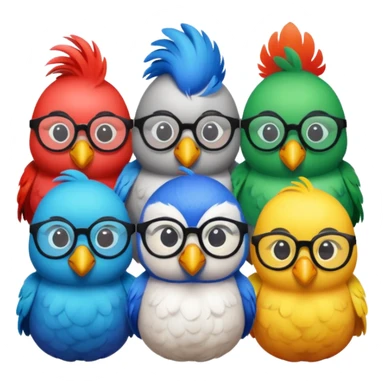 Create a Emoji in which birds are together coding birds should have a specs on eyes sticker
