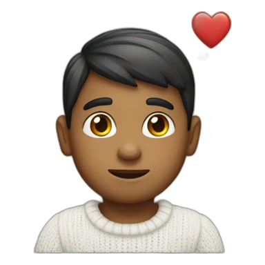 indian boy in a white knitted shirt with love heart eyes sticker