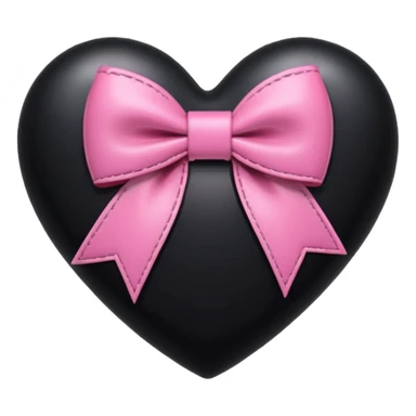 glossy stitched black heart with a pink bow and heart pattern on the bow sticker