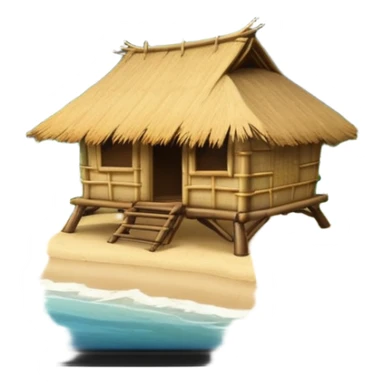 bamboo hut with volcano in the back in Volcano Island  sticker