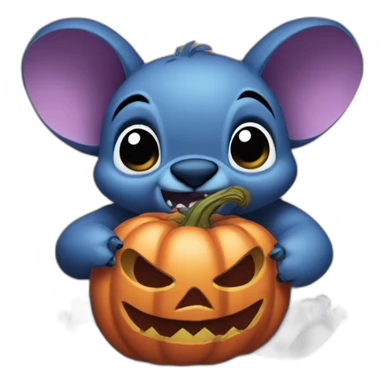 Stitch holding a chumpkin sticker