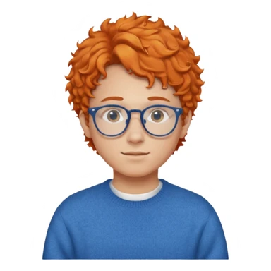 teen nerd orange hair boy curly orange hair wearing white shirt inside a sweater with glasses  sticker