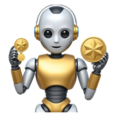AI robot holding a gold medal, Olympics theme sticker