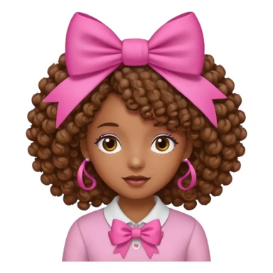 Uma menina morena cacheada com laço rosa no cabelo sticker