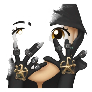 hand wearing a black glove with a claw-like manicure or adorned with rings with magical symbols. sticker