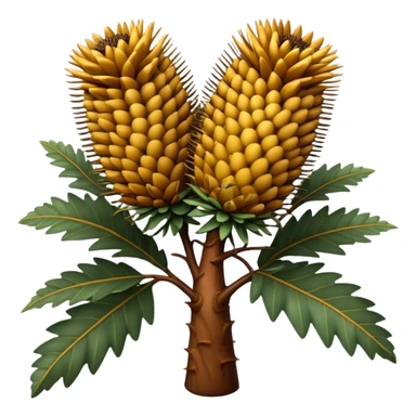 Cinematic Realistic Banksia Emoji, Bold and striking, with spiky, cylindrical flower heads covered in rich golden hues. The leaves are thick and leathery, adding a sense of strength to this unique and iconic tree. Soft glowing outline, capturing the essence of Australian ruggedness and floral beauty in a distinctive banksia tree! sticker